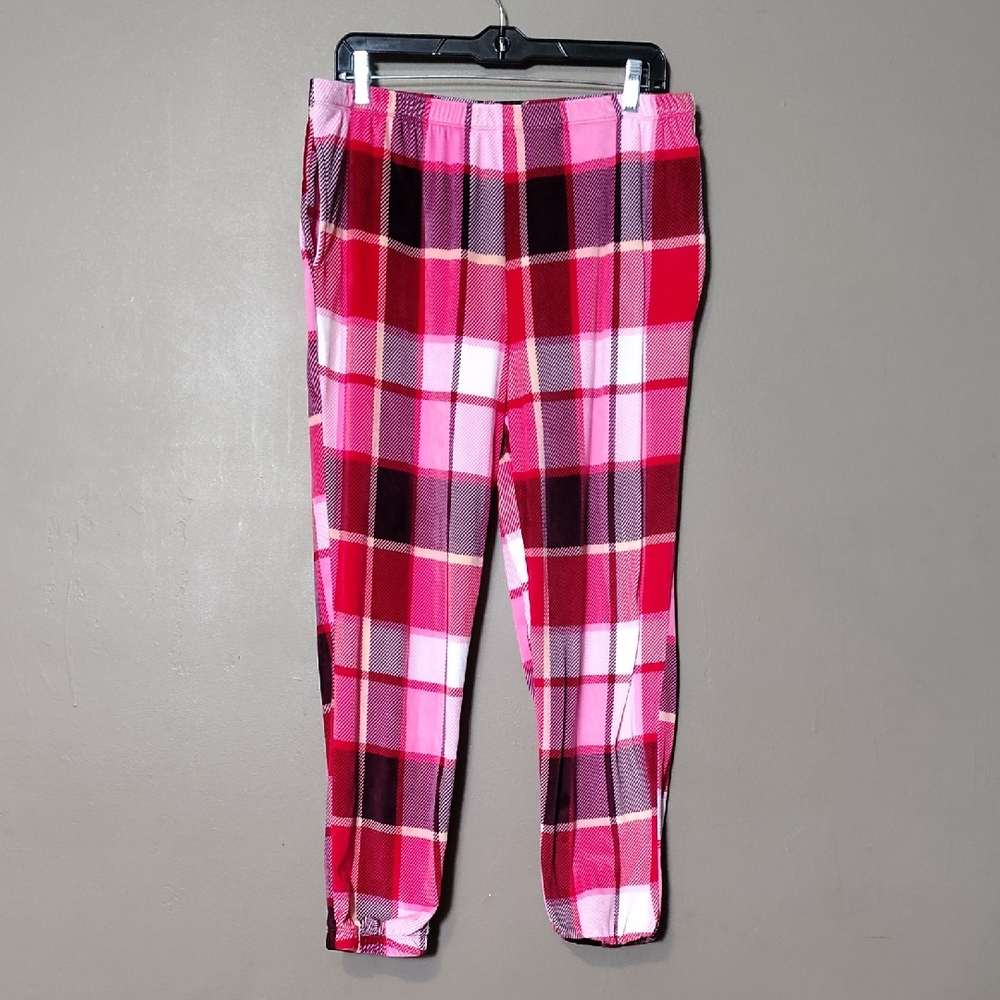 Joyspun Soft Pink/Purple Plaid Pajama Pants W Front Pockets Size M